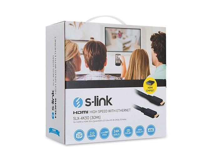 S-link SLX-4K30 19+1 HDMI to HDMI 30m Çipset+Kılıflı v2.0 Ultra HD 4K 2160p 3D Kablo